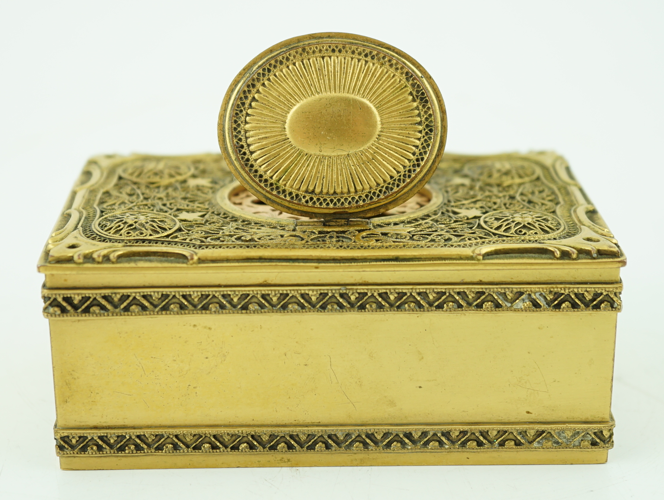A 20th century gilt brass singing bird box